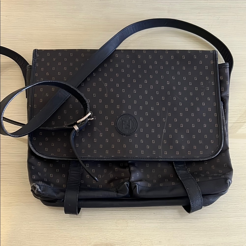 Vintage Fendi Messenger Bag with Monogram Fendi Pattern and Adjustable Strap
